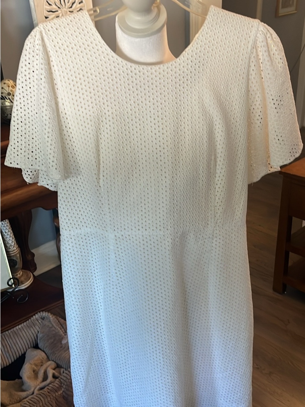 J. Crew White Eyelet Midi Dress with Flutter Sleeves
